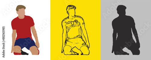 World famous young football player goal celebration Vector Illustration Abstract Editable image