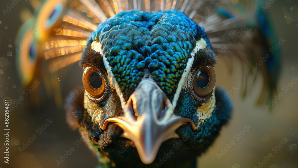 Obraz premium Blue peacock in the wild. Beautiful extreme close-up. Sri Lanka.