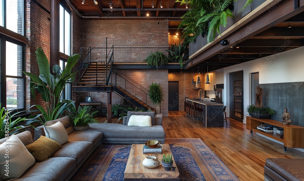 Sleek urban loft with a rooftop garden. Sleek urban loft with a rooftop garden.