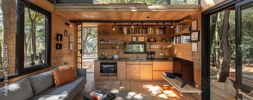 Modernist tiny house with efficient use of space.