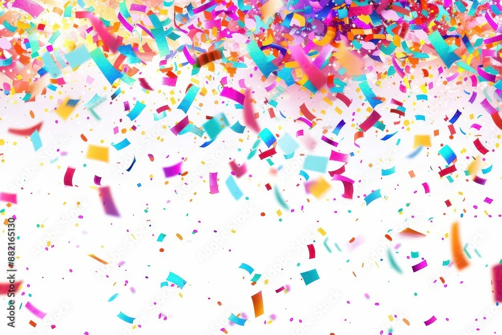 joyful confettifilled background with vibrant colors and dynamic movement offering a lively and festive visual on a solid white background perfect for celebrations and promotions