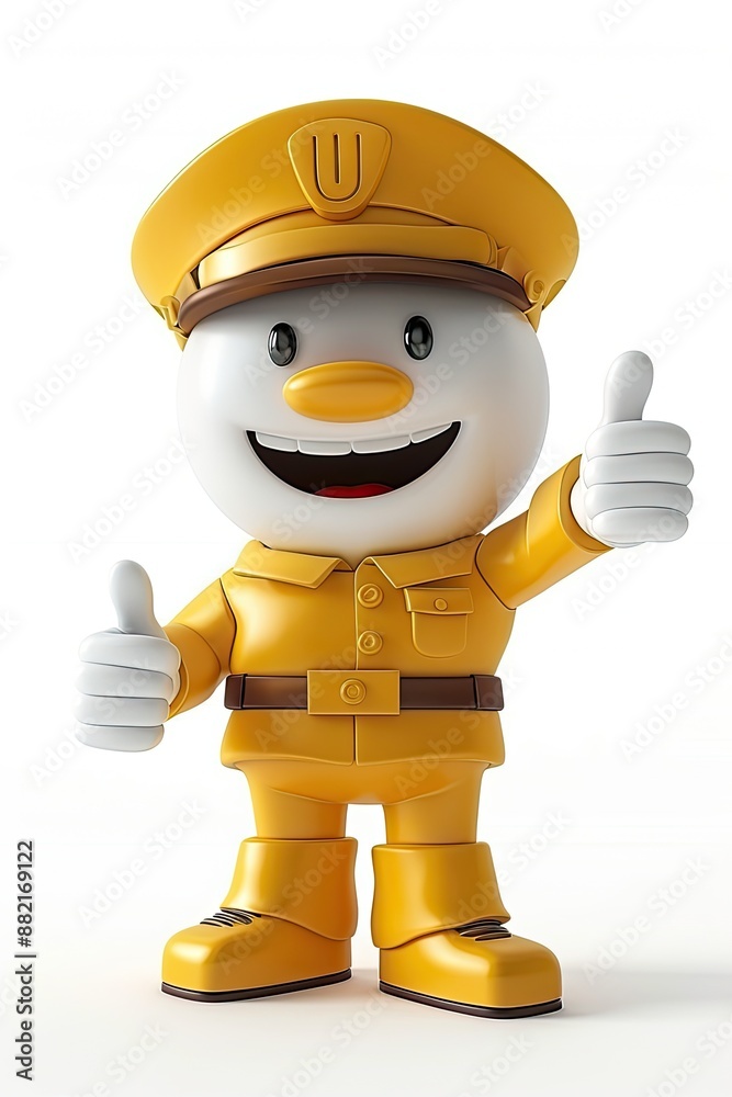 Fototapeta premium 3D Illustration Of A Smiling Snowman Police Officer Giving Thumbs Up