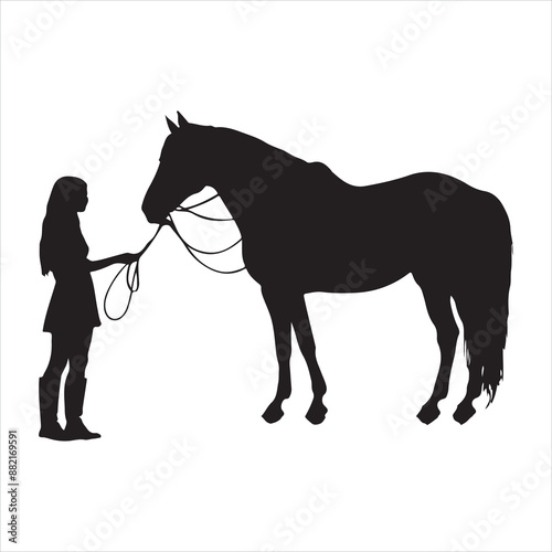 Girl with horse silhouette white background
