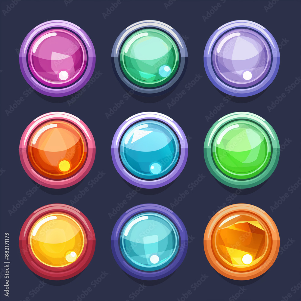Asset of glossy round button for game mobile, slot game element, Illustration Asset of glossy round button for game mobile, slot game element, Illustration