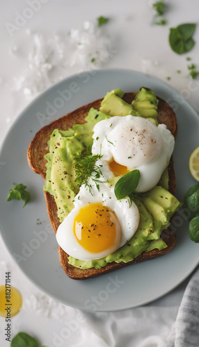 Avocado toast with poached eggs