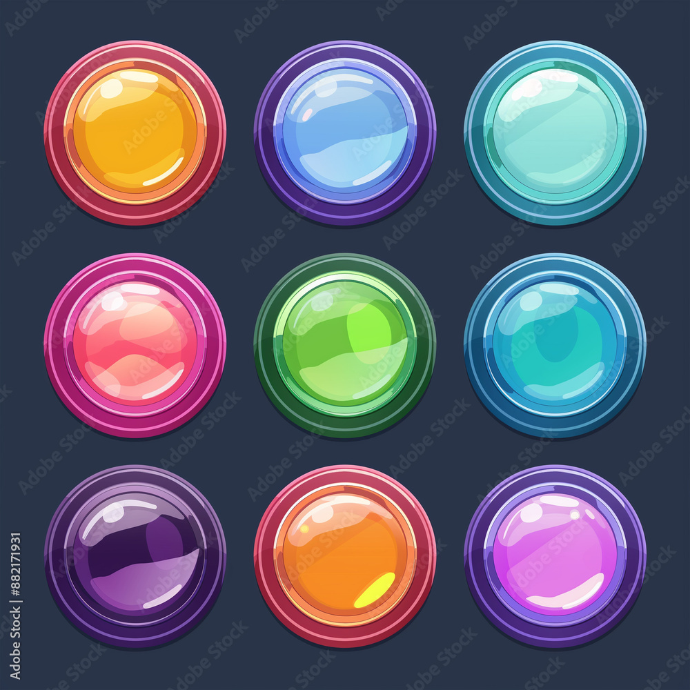 Asset of glossy round button for game mobile, slot game element, Illustration Asset of glossy round button for game mobile, slot game element, Illustration