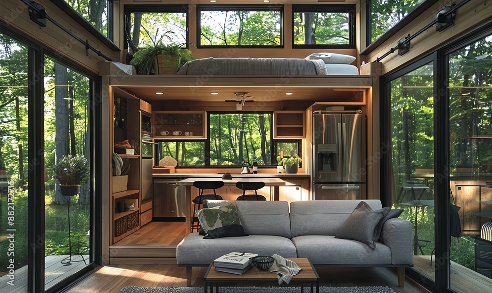 Stylish tiny house with sleek, modern design. Stylish tiny house with sleek, modern design.
