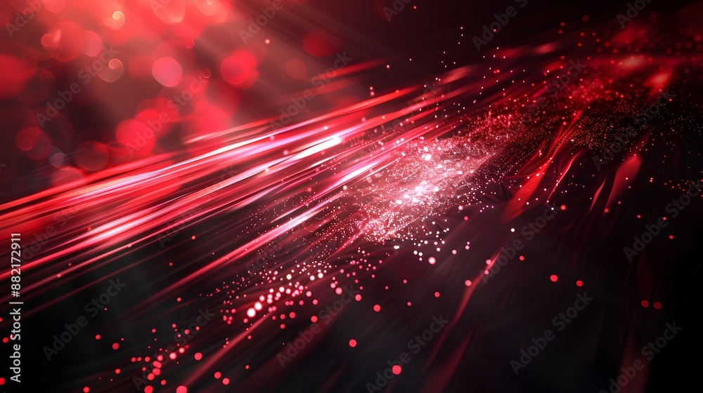 Abstract background with diffused tracks of bright red and white rays against dark blurred surface Abstract background with diffused tracks of bright red and white rays against dark blurred surface