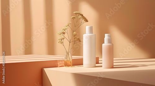 Wallpaper Mural Soothing Skincare Essentials on Minimalist Wooden Shelf Torontodigital.ca
