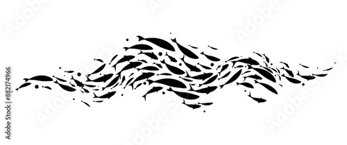 Decorative large school of fish. Flock of fish. Vector illustration.