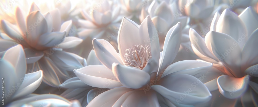 Fresh white flowers, evoking purity and serenity Fresh white flowers, evoking purity and serenity