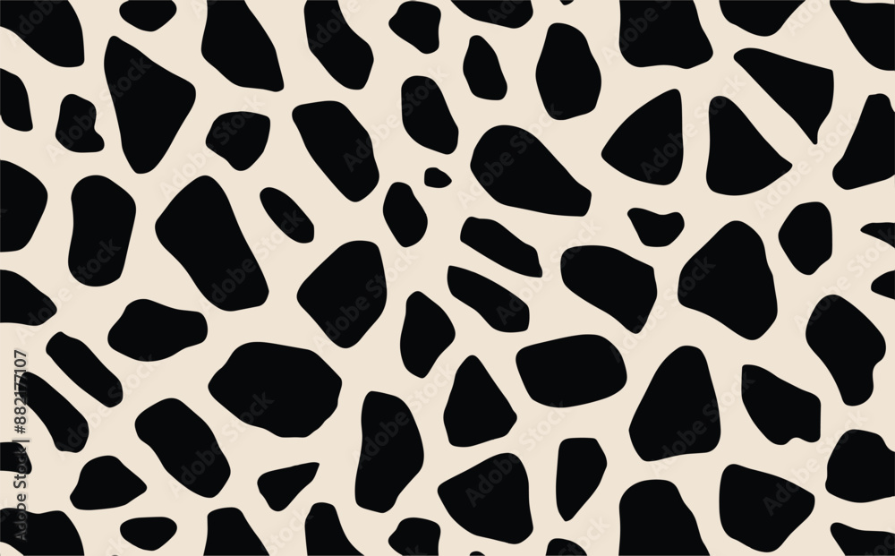 black and white leopard print pattern on the ground, flat illustration style, vector graphics, simple lines, minimalism, no shadows, white background, high resolution