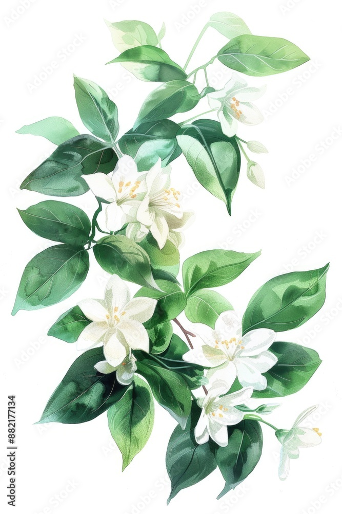 White flowers and green leaves White flowers and green leaves