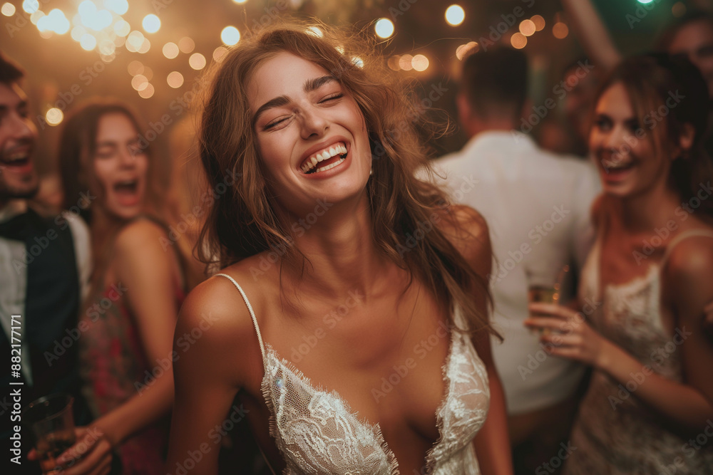 drunk beautiful bride dancing with friends in bachelor party drunk beautiful bride dancing with friends in bachelor party
