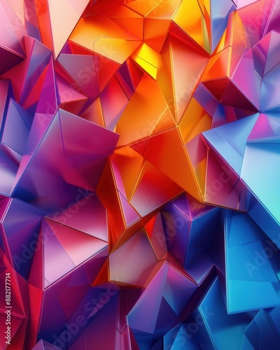 Bold abstract 3D background with angular shapes and vibrant colors Strong lighting and shadows add dimension, perfect for eyecatching modern designs © Karn AS Images