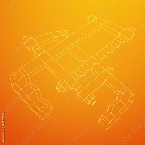 Hacksaw manual or Hand hacksaw. Wireframe low poly mesh vector illustration