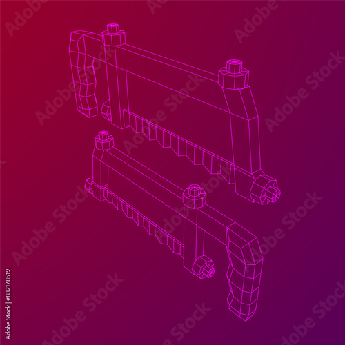 Hacksaw manual or Hand hacksaw. Wireframe low poly mesh vector illustration