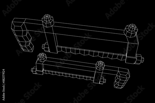 Hacksaw manual or Hand hacksaw. Wireframe low poly mesh vector illustration