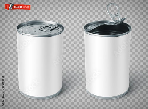 Vector realistic illustration of tin cans on a transparent background.