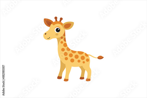 A curious baby giraffe looking around vector artwork illustration