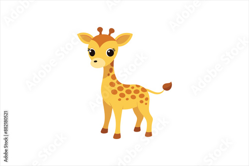 A curious baby giraffe looking around vector artwork illustration