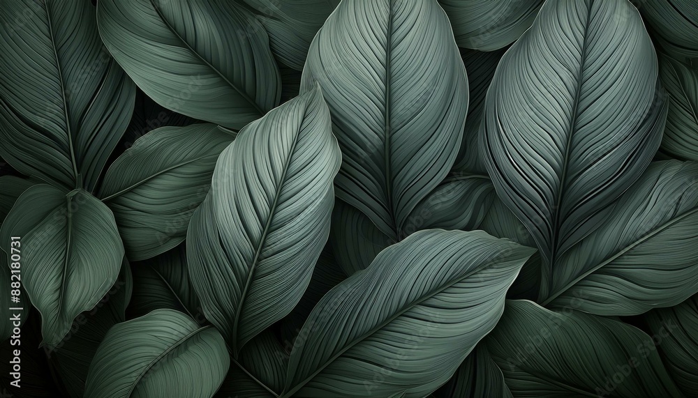 A captivating photo showcasing a background of lush leaves, embodying aesthetic minimalism. The wallpaper features a palette of dark sage colors, offering a serene and sophisticated vibe A captivating photo showcasing a background of lush leaves, embodying aesthetic minimalism. The wallpaper features a palette of dark sage colors, offering a serene and sophisticated vibe