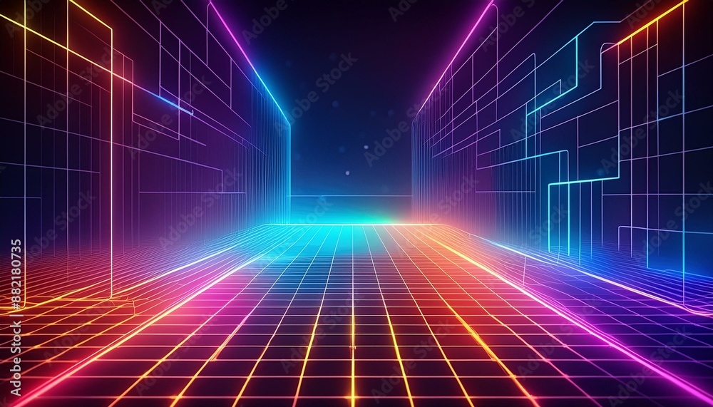 2D neon geometric grid futuristic background 2D neon geometric grid futuristic background