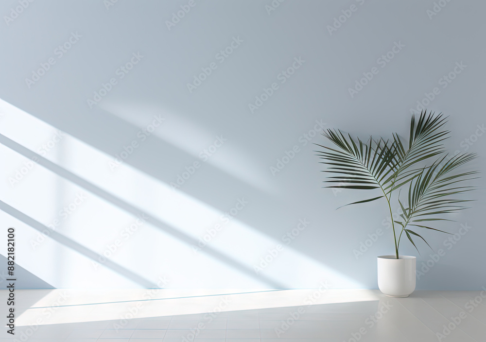Interior designed in minimalism with palm tree, natural light, and modern style, creating clean and serene space Interior designed in minimalism with palm tree, natural light, and modern style, creating clean and serene space