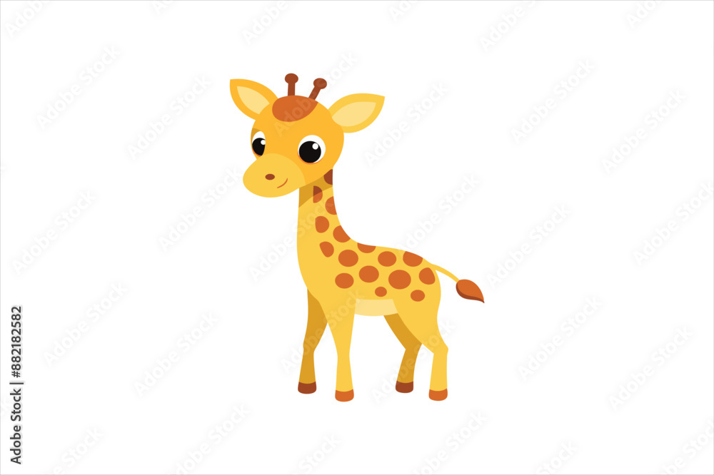 Obraz premium A curious baby giraffe looking around vector artwork illustration