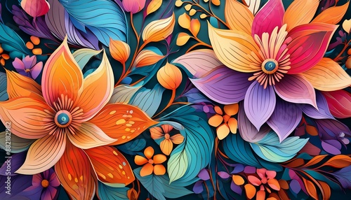 Vibrant Abstract Floral Mural Digital Art Background 