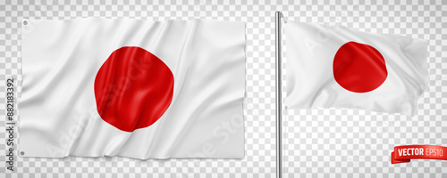 Vector realistic illustration of Japanese flags on a transparent background.