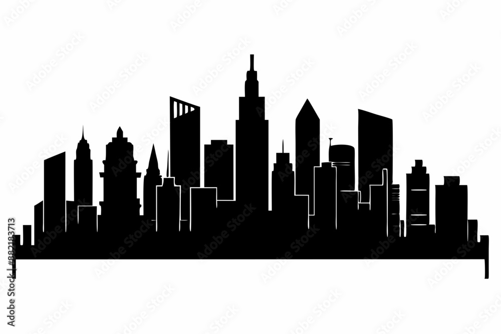 Obraz premium city skyline silhouette, Modern City Skyline Skyscrapers, City silhouette vector, Skyline urban border collection.
