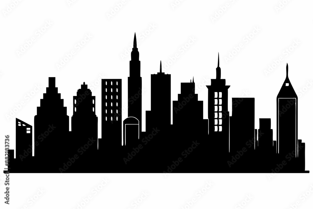 Fototapeta premium city skyline silhouette, Modern City Skyline Skyscrapers, City silhouette vector, Skyline urban border collection.