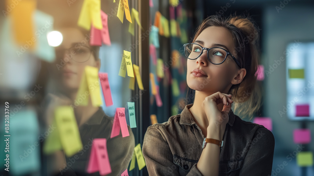 A creative person stands at the office, deeply thinking about schedule planning and strategy. The concept of innovation, organization, and effective business planning. Generative AI. A creative person stands at the office, deeply thinking about schedule planning and strategy. The concept of innovation, organization, and effective business planning. Generative AI.