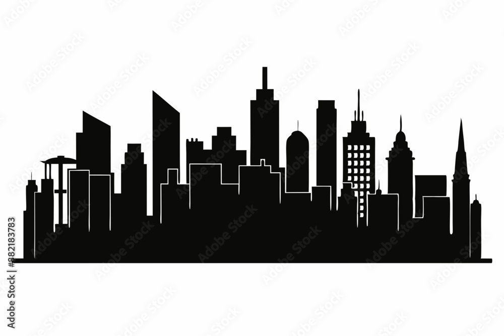 Fototapeta premium city skyline silhouette, Modern City Skyline Skyscrapers, City silhouette vector, Skyline urban border collection.