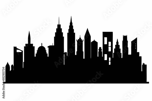  city skyline silhouette, Modern City Skyline Skyscrapers, City silhouette vector, Skyline urban border collection.