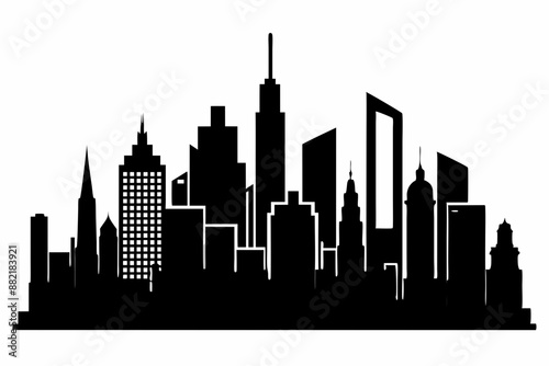 
city skyline silhouette, Modern City Skyline Skyscrapers, City silhouette vector, Skyline urban border collection.



