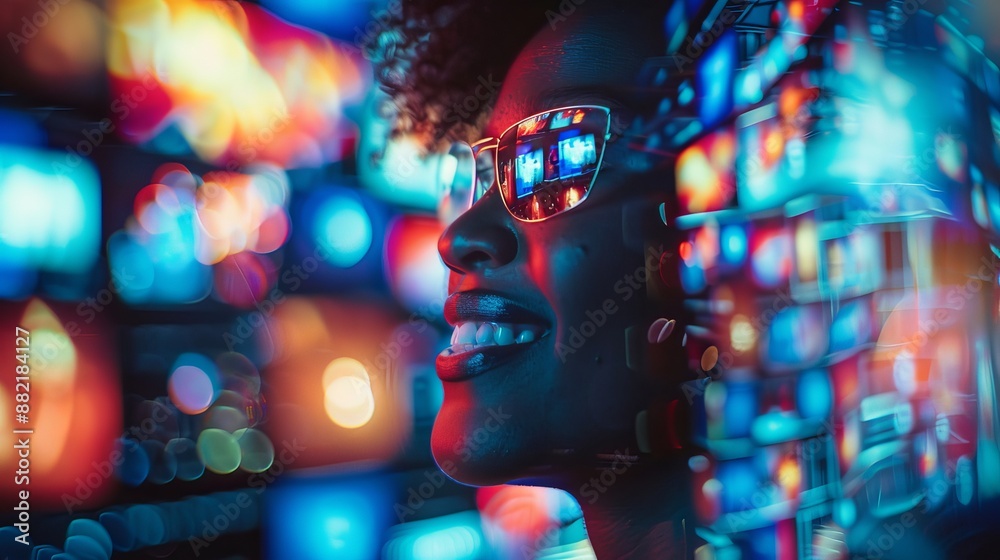 Woman Smiling in Neon Lights Woman Smiling in Neon Lights