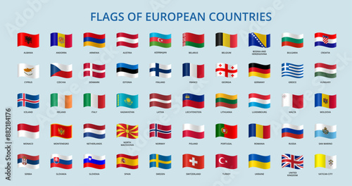 Set of wave flags of Europe countries.