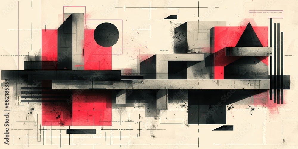 Fototapeta premium abstract digital art with red and black geometric elements