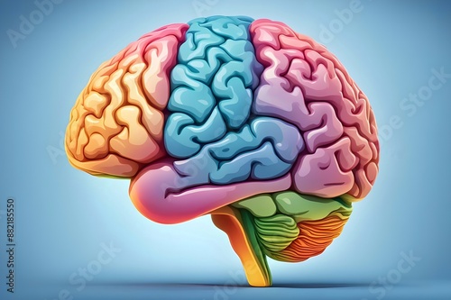 Vivid human brain on light background, generative AI