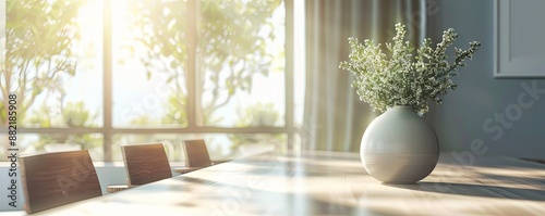 Elegant dining room with an empty porcelain vase.