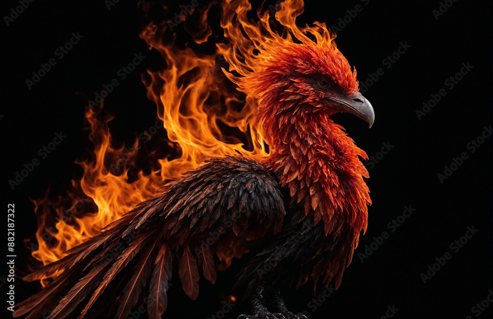 fire phoenix in front of black background fire phoenix in front of black background
