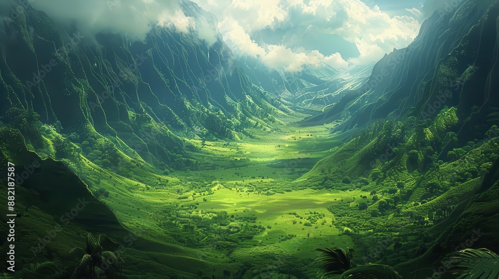 Obraz premium valley with a valley in the middle surrounded by mountains