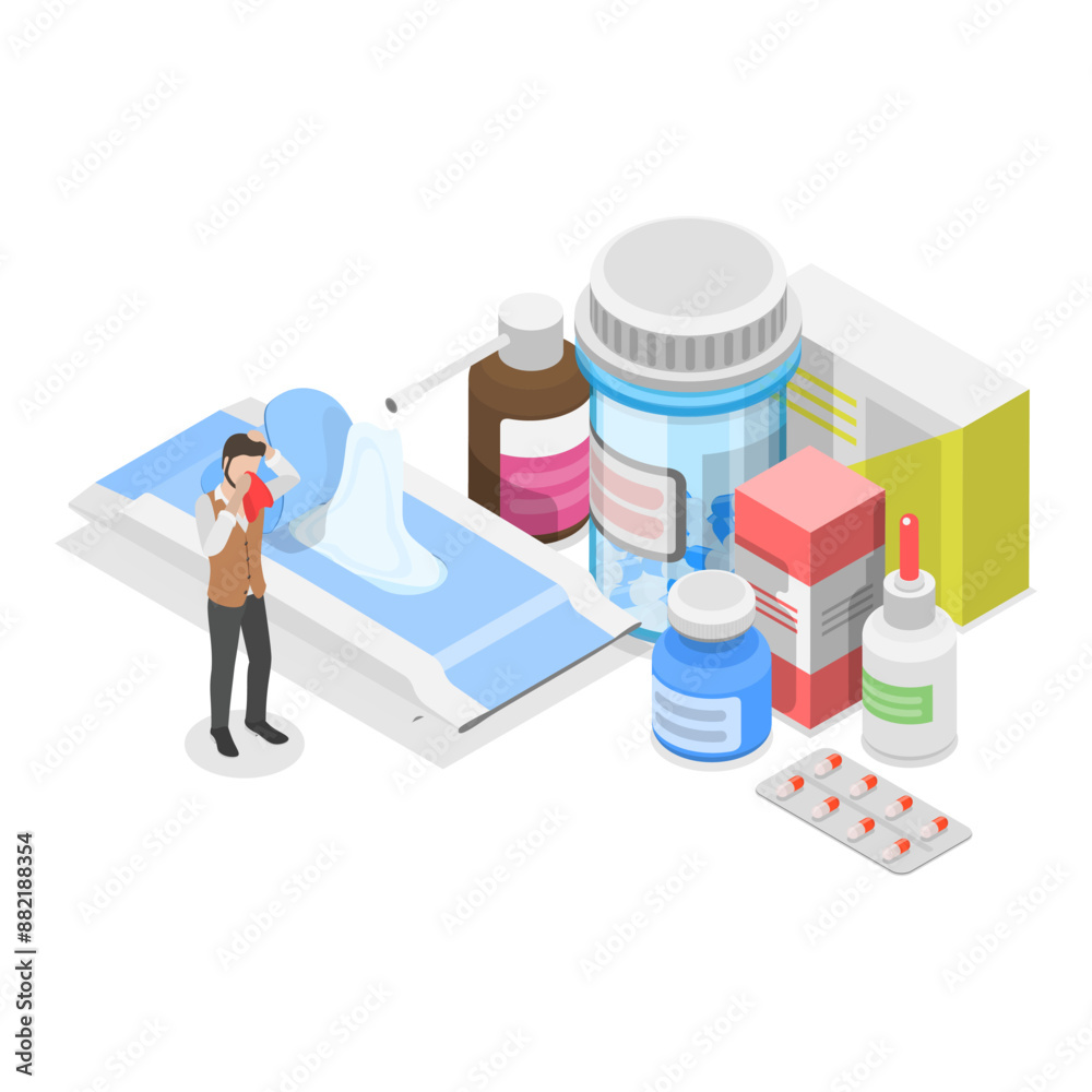 3D Isometric Flat Illustration of Allergy Testing and Treatment, Healthcare and Medicine. Item 2 3D Isometric Flat Illustration of Allergy Testing and Treatment, Healthcare and Medicine. Item 2