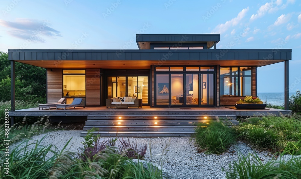 Modernist beach home with sleek design. Modernist beach home with sleek design.
