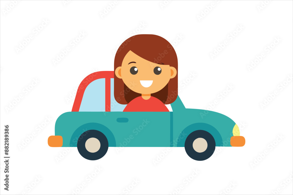 Illustration of a girl driving a car vector art illustration Illustration of a girl driving a car vector art illustration
