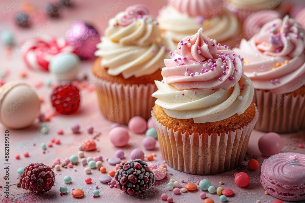 Pink and White Cupcakes with Sprinkles Pink and White Cupcakes with Sprinkles