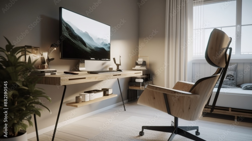 Minimalist gaming room with a single sleek monitor television Minimalist gaming room with a single sleek monitor television