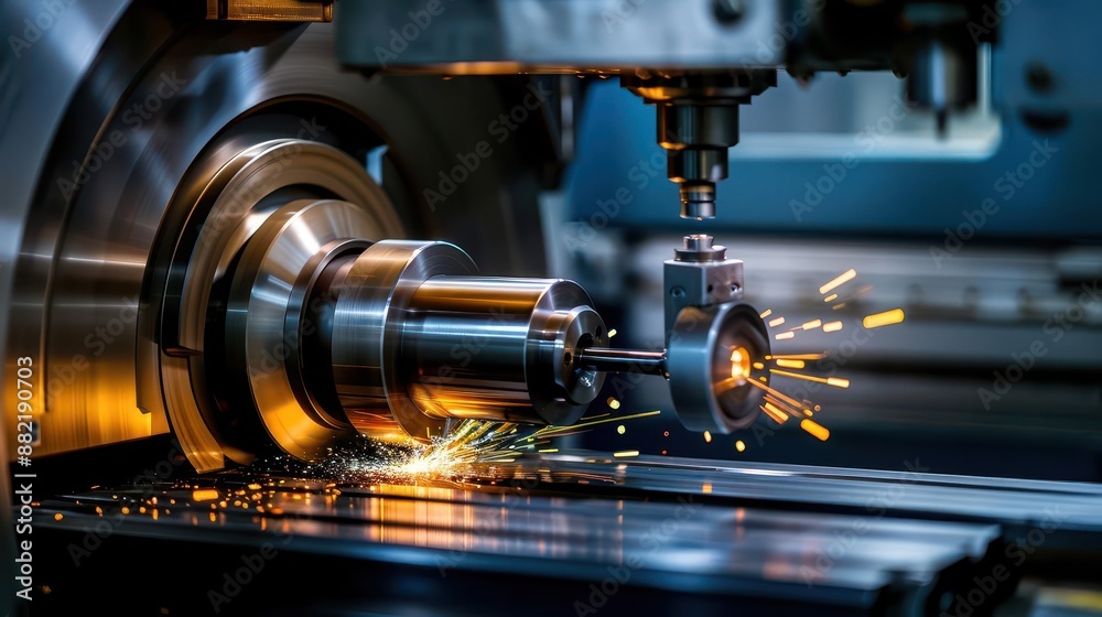 machine cutting a piece of metal with sparks machine cutting a piece of metal with sparks